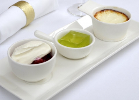 Trio of Bhapa Doi, Lime Jelly & Spiced Raspberry Compote