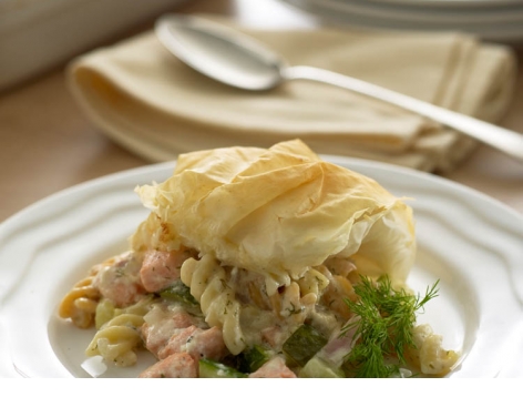 Salmon & Courgette Baked Pasta with Filo