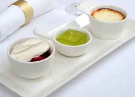 Trio of Bhapa Doi, Lime Jelly & Spiced Raspberry Compote