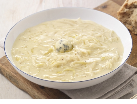 Cream of White Onion Soup with Stilton Bon Bon
